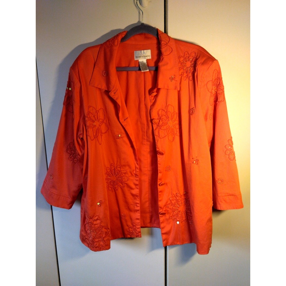 Draper's‎ & Damon's Women's Beaded Embroidered Jacket Size 2x Orange Elegant